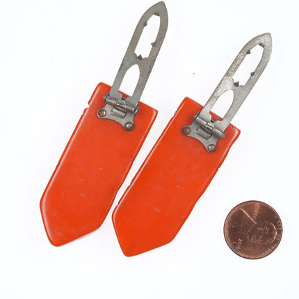 c1940's Deep carved Orange bakelite buckle and dress clip set