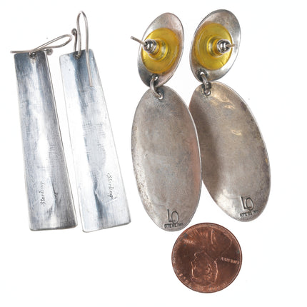 2pr Retro Native American Silver long dangle earrings