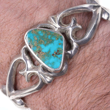 Vintage tufa cast native american sterling/turquoise cuff bracelet