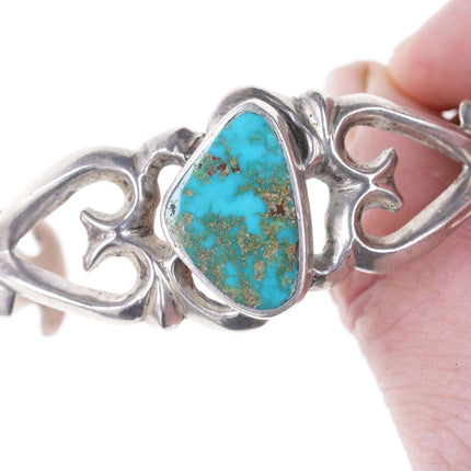 Vintage tufa cast native american sterling/turquoise cuff bracelet