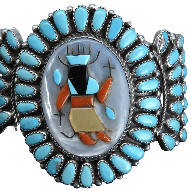 Vintage Zuni Petit point Turquoise and Multistone inlay Cuff bracelet