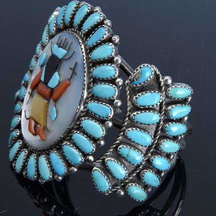 Vintage Zuni Petit point Turquoise and Multistone inlay Cuff bracelet