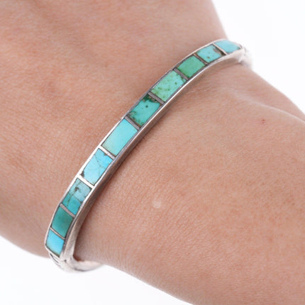 6.5" c1930's Zuni Silver Channel inlay turquoise bracelet