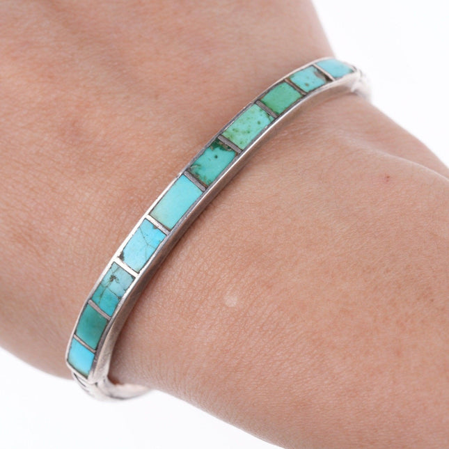 6.5" c1930's Zuni Silver Channel inlay turquoise bracelet