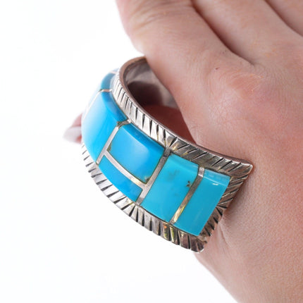 6 5/8" Retro Southwestern sterling and turquoise channel inlay bracelet