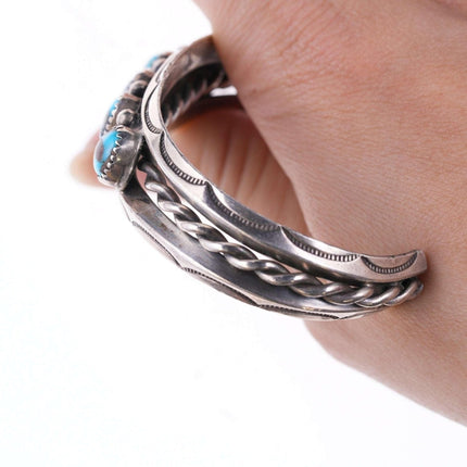 c1950's 6.75" Navajo silver and turquoise twisted wire stamped edge bracelet