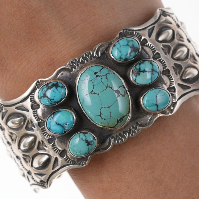 7" Navajo Sterling Harold Joe Turquoise cuff bracelet