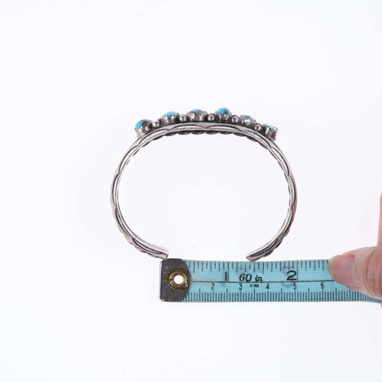 c1950's 6.75" Navajo silver and turquoise twisted wire stamped edge bracelet