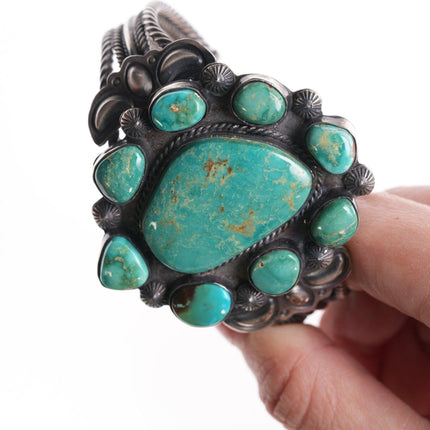 6.75" Jefftey Mutte Navajo sterling and turquoise cluster cuff bracelet