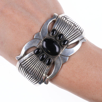 6,75" Rick Martinez Navajo Sterling- und Onyx-Manschettenarmband