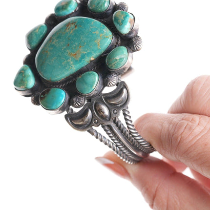 6.75" Jefftey Mutte Navajo sterling and turquoise cluster cuff bracelet