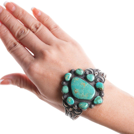 6.75" Jefftey Mutte Navajo sterling and turquoise cluster cuff bracelet