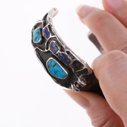 6.25" Vintage Hopi Tufa Cast Watch bracelet with turquoise and lapis