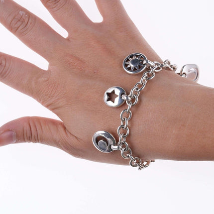 Tiffany Sterling-Schablonen-Charm-Armband mit Herz, Hufeisen, Sonne, Stern und Mond