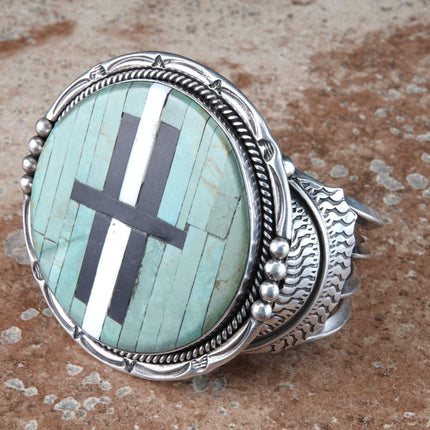 7" Navajo Sterling Silver Jeanette Dale Inlaid Turquoise Bracelet