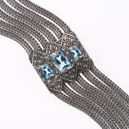 6.75" John Hardy 18k on Sterling Blue Topaz multi-strand wheat chain bracelet