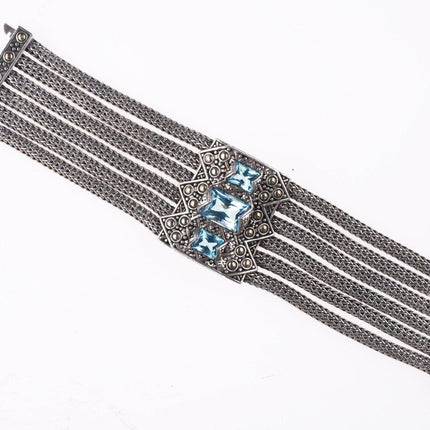 6.75" John Hardy 18k on Sterling Blue Topaz multi-strand wheat chain bracelet