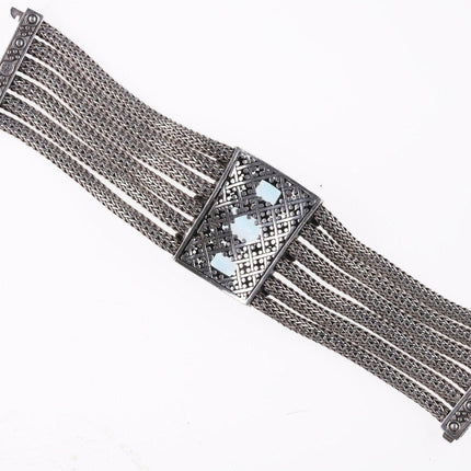 6.75" John Hardy 18k on Sterling Blue Topaz multi-strand wheat chain bracelet