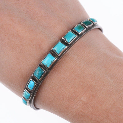 6 5/8" c1930's Navajo stamped silver and turquoise row bracelet