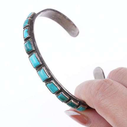 6 5/8" c1930's Navajo stamped silver and turquoise row bracelet