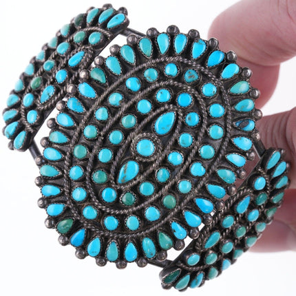 7" 30's-40's Zuni petit point turquoise silver bracelet