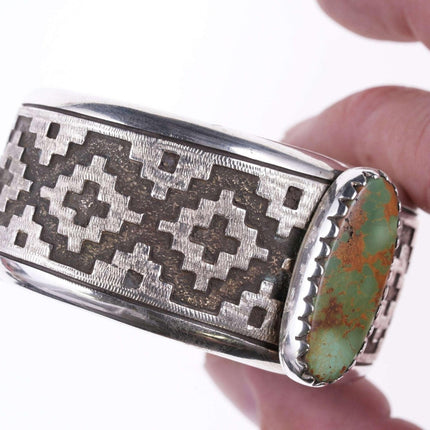 Dan Jackson (1944-2022) Navajo rug tufa cast bracelet with Ajax turquoise