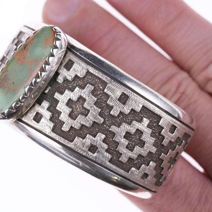 Dan Jackson (1944-2022) Navajo rug tufa cast bracelet with Ajax turquoise