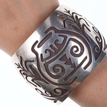 Large Hopi Overlay style Sterling silver cuff bracelet