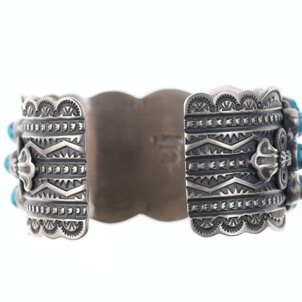 6.75" Darrell Cadman-Navajo Kingman Turquoise heavy stamped sterling cuff bracel