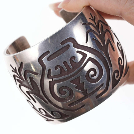 Large Hopi Overlay style Sterling silver cuff bracelet