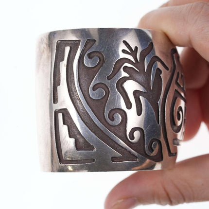 Large Hopi Overlay style Sterling silver cuff bracelet