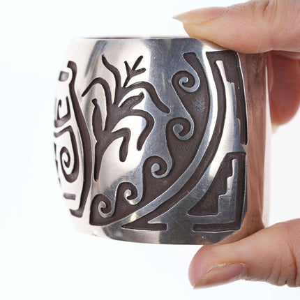 Large Hopi Overlay style Sterling silver cuff bracelet