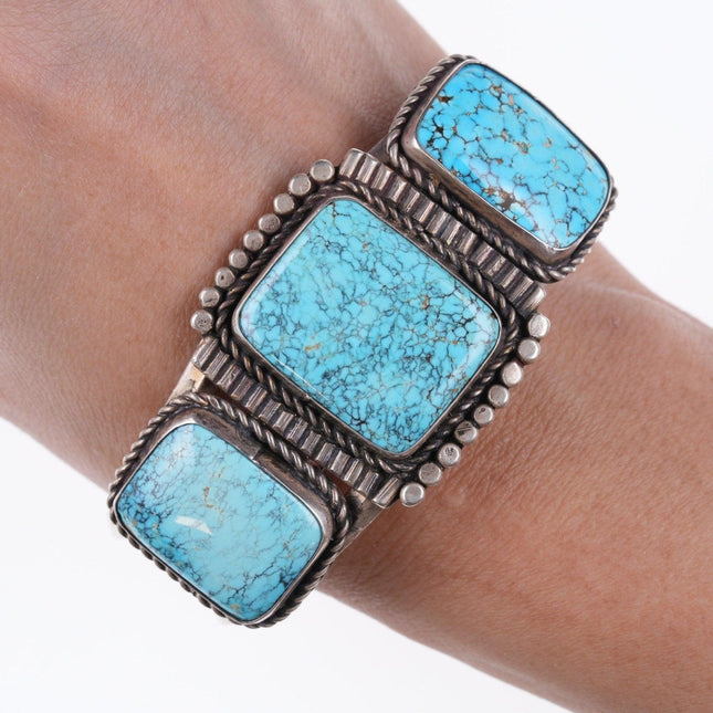 6,75" Vintage Navajo-Armband aus Silber und Spinnennetz-Türkis