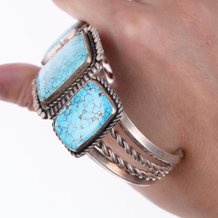 6.75" Vintage Navajo silver and spiderweb turquoise bracelet