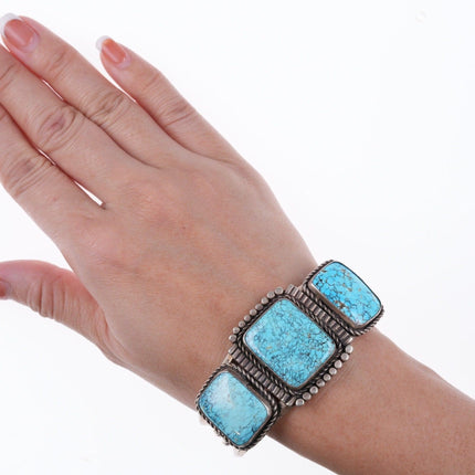 6.75" Vintage Navajo silver and spiderweb turquoise bracelet