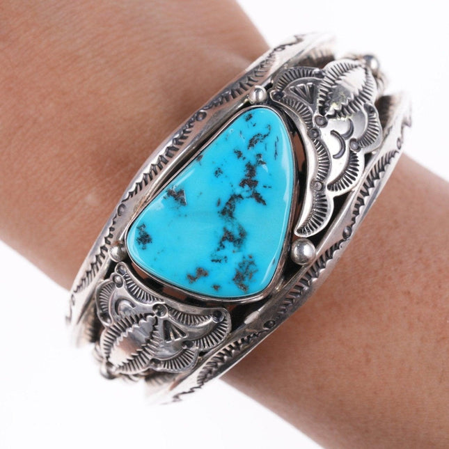 6.5" Aaron Toadlena Navajo Turquoise Stamped silver and twisted wire heavy gauge