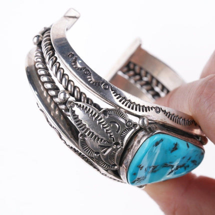 6.5" Aaron Toadlena Navajo Turquoise Stamped silver and twisted wire heavy gauge