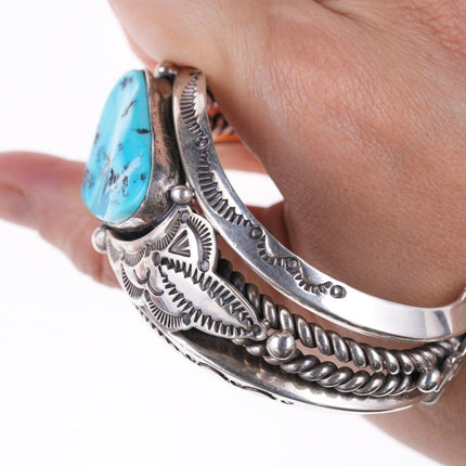 6.5" Aaron Toadlena Navajo Turquoise Stamped silver and twisted wire heavy gauge