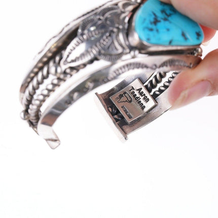 6.5" Aaron Toadlena Navajo Turquoise Stamped silver and twisted wire heavy gauge