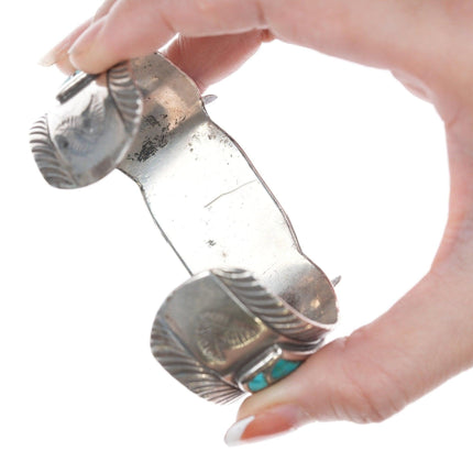 6 5/8" 40's-50's Zuni Fish scale turquoise silver watch bracelet