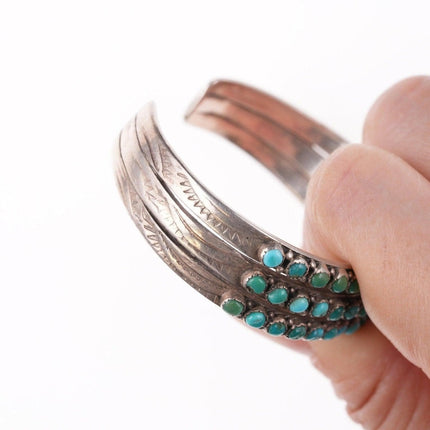 6.25" c1940's Native American silver 3 row snake eye turquoise bracelet