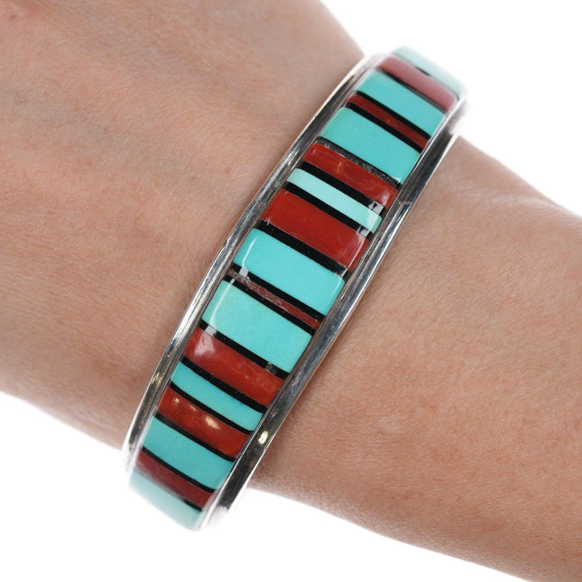 6.75" Native American Sterling inlaid bracelet