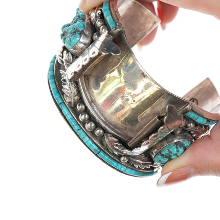 Incredibile braccialetto con orologio Heishi in argento sterling turchese da 7,25 pollici