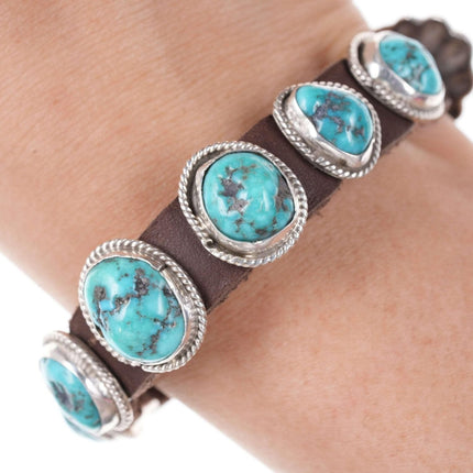 Navajo Sterling Turquoise conchos leather bracelet
