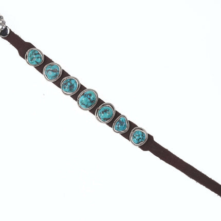 Navajo Sterling Turquoise conchos leather bracelet