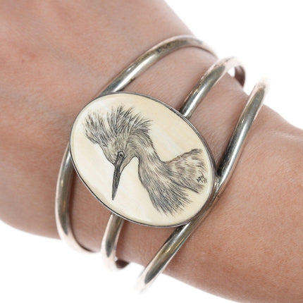 7" 1979 Native American DRW Carved fossil sterling bracelet