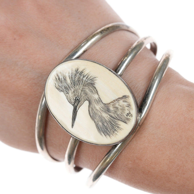 7" 1979 Native American DRW Carved fossil sterling bracelet