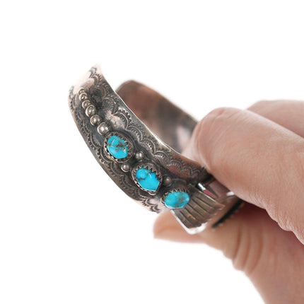 6 3/8" Navajo Sterling and turquoise watch bracelet