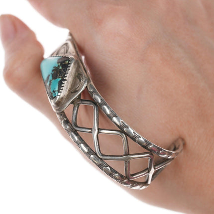 7" 40's-50's Navajo stamped silver and turquoise bracelet