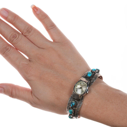 6 3/8" Navajo Sterling and turquoise watch bracelet